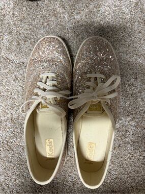 Keds Glitter Lace-Up Sneakers in Champagne Gold